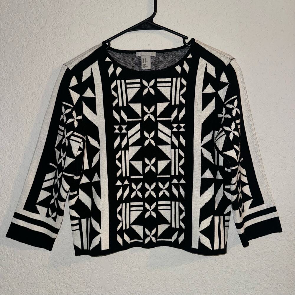 H&M Women’s Black‎ & White Geometric Knit Sweater Medium